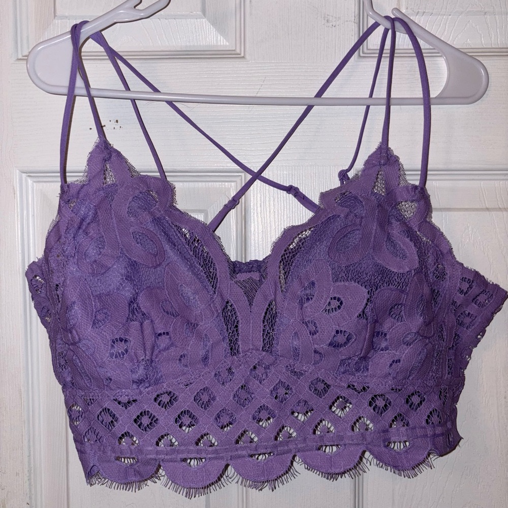 Zenana Crochet Lace Bralette With Bra Pads-Purple